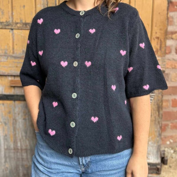 Halbarmweste Herzchen "dunkelblau-pink" One Size