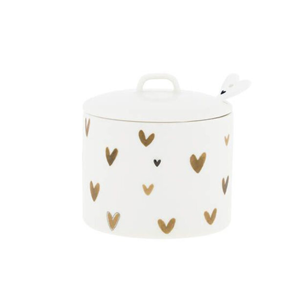 Zuckerdose mit Löffel "sugar bowl white/brown hearts" von Bastion Collections