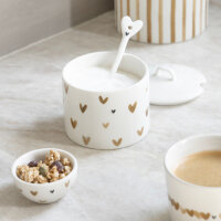 Zuckerdose mit Löffel "sugar bowl white/brown hearts" von Bastion Collections