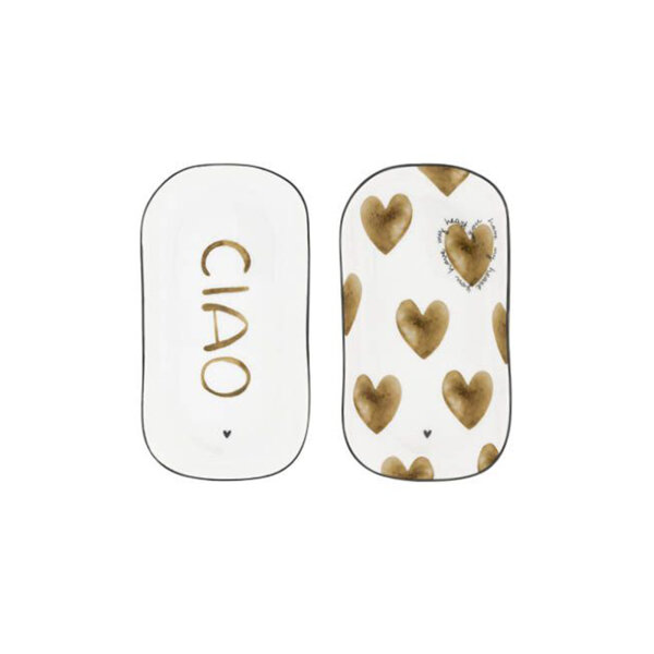Kleine Servierplatte oval / Oval Plate XS White/Brown print von Bastion Collections