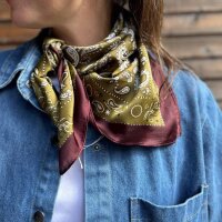 Gemustertes Tuch "Paisley olive-bordeaux" 65x65cm