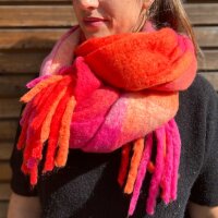 Schal mit Fransen "Karo pink-orange"