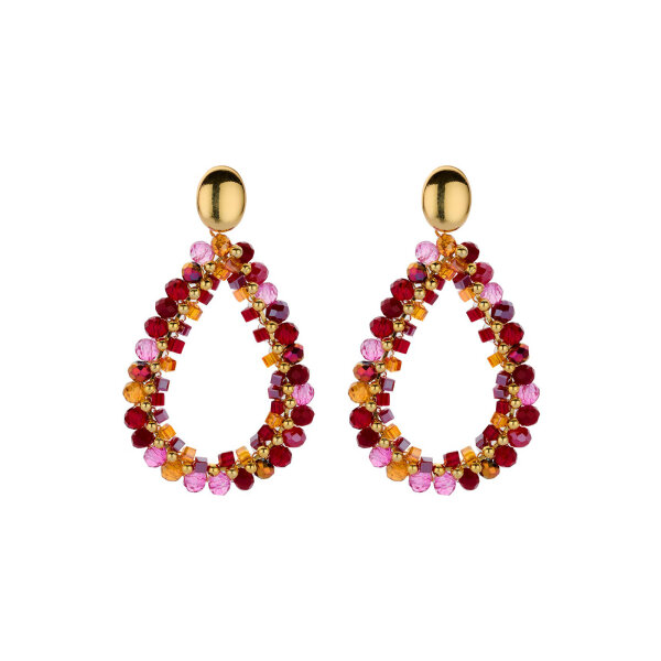 Boho Perlen Tropfenohrringe pink-orange von Biba B.V.