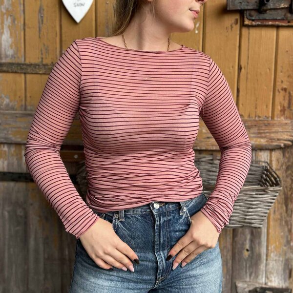 Cashmere-Modal-Mix Shirt Streifen fein "altrosa-bordeaux" One Size