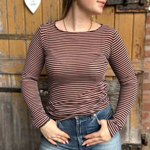 Cashmere-Viskose-Mix Shirt Streifen "rosa-braun" One Size