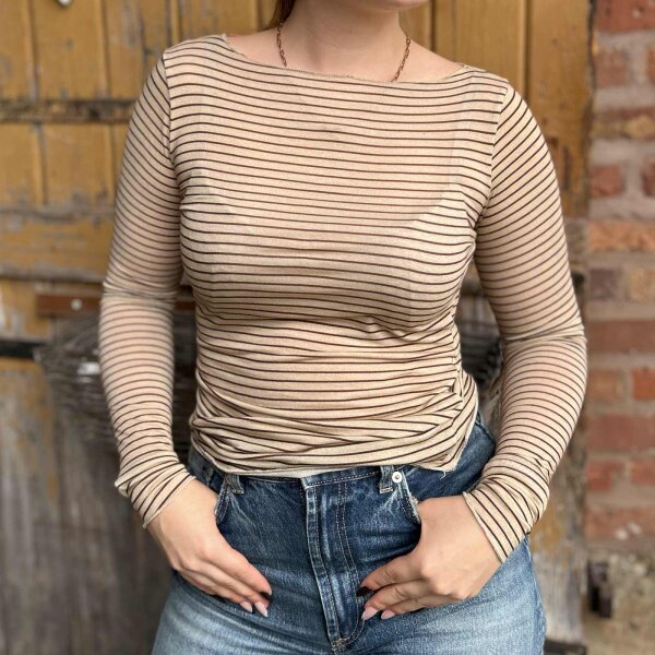 Cashmere-Modal-Mix Shirt Streifen fein "creme-braun" One Size