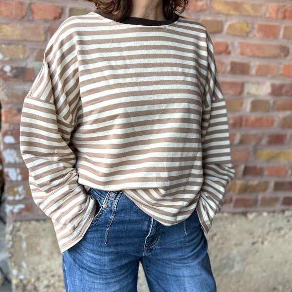 Langarm Shirt "Moni" Streifen hellbraun-creme-braun One Size