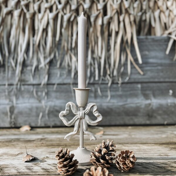 Rustikaler Kerzenhalter "Schleife" beige